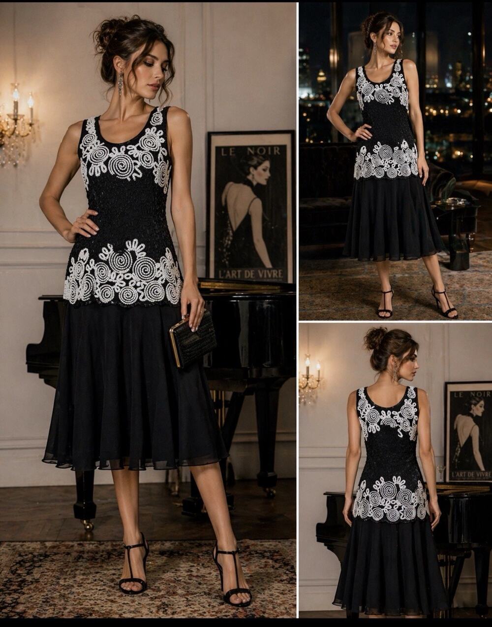 VTG Laurence Kazar Beaded 100% Silk Gown Sz S Catsby 90s Art Deco Embellished